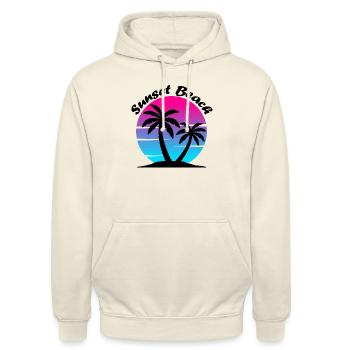 Synthwave Sunset with Palm Trees Sunset Beach - Unisex Hoodie - vanilla - Front - Alina (178cm) & Michal (187cm)