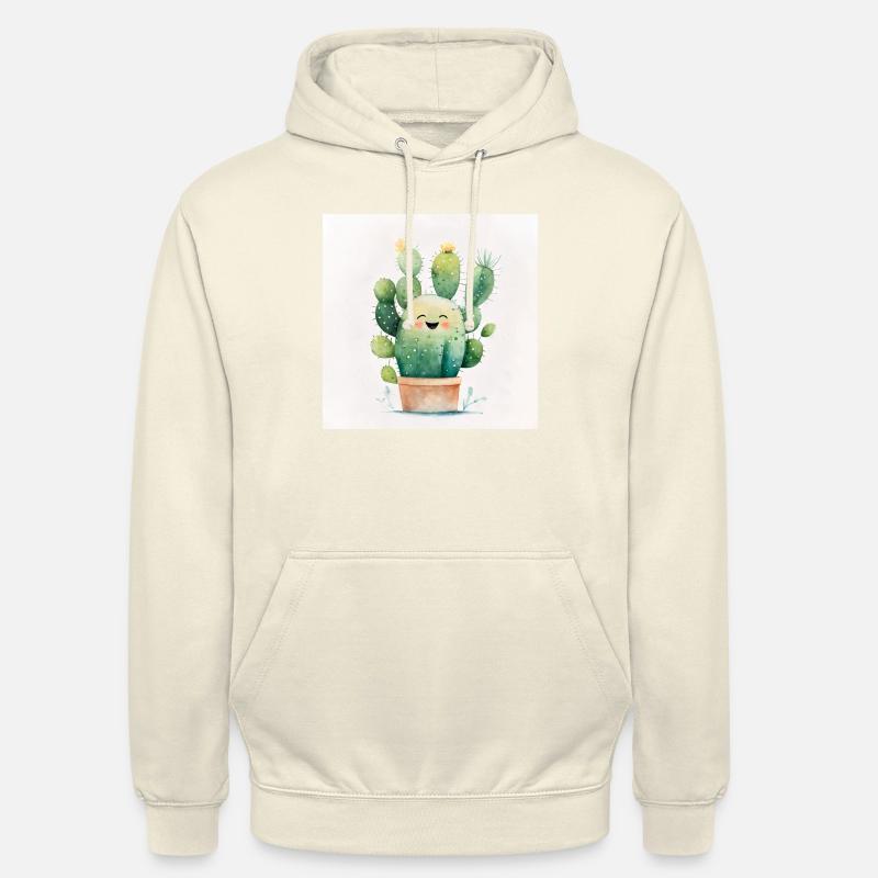 Happy Cactus Aquarelle - Sweat-shirt à capuche unisexe - vanille