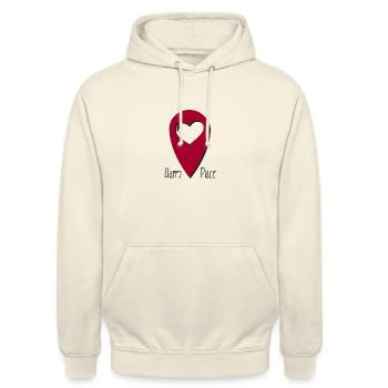 Standort Herz "Happy Place" - Unisex Hoodie - Vanille-Milchshake - Vorne - Alina (178cm) & Michal (187cm)