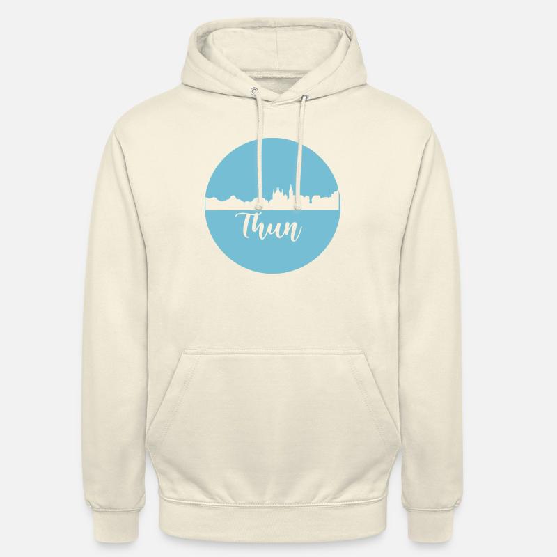thun,skyline,graffiti, coupe à ciseaux,bleu,suisse - Sweat-shirt à capuche unisexe - vanille