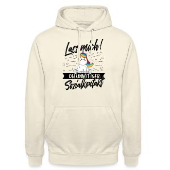 Lass mich unnötiger Sozialkontakt Einhorn Humor - Unisex Hoodie - Vanille-Milchshake - Vorne - Alina (178cm) & Michal (187cm)