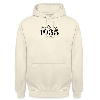 Fait en 1935 dans Birthday au Texas - Sweat-shirt à capuche unisexe - vanille - Devant - Alina (178cm) & Michal (187cm)
