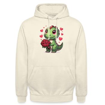 Rosenstrauß T-Rex Romantischer Dino Valentinstag - Unisex Hoodie - Vanille-Milchshake - Vorne - Alina (178cm) & Michal (187cm)