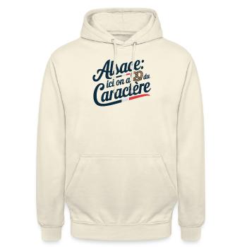 Alsace On A Du Caractère Bretzel Humour Alsacien - Sweat-shirt à capuche unisexe - vanille - Devant - Alina (178cm) & Michal (187cm)