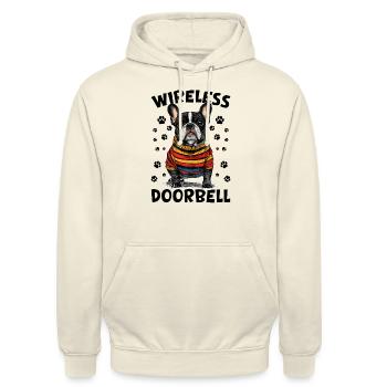 French Bulldog Frechie Dog Breed Wireless Doorbell - Unisex Hoodie - vanilla - Front - Alina (178cm) & Michal (187cm)