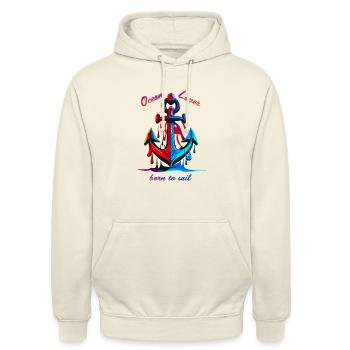 Ocean Lover, Born to sail. Ancre Marine - Sweat-shirt à capuche unisexe - vanille - Devant - Alina (178cm) & Michal (187cm)