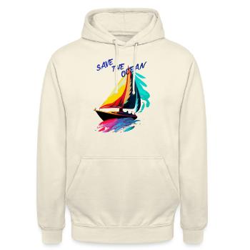 Save the Ocean. Voilier - Sweat-shirt à capuche unisexe - vanille - Devant - Alina (178cm) & Michal (187cm)