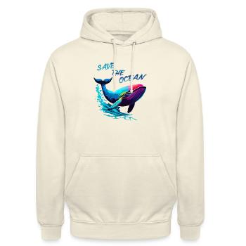 Save the Ocean. Baleine - Sweat-shirt à capuche unisexe - vanille - Devant - Alina (178cm) & Michal (187cm)