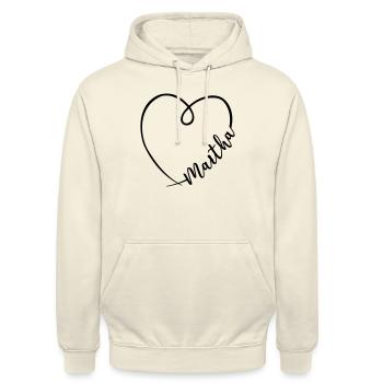 Martha Name Kalligrafie Herz - Unisex Hoodie - Vanille-Milchshake - Vorne - Alina (178cm) & Michal (187cm)