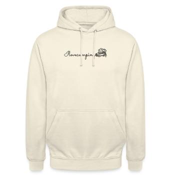 I Love Camping Mit Dachzelt - Unisex Hoodie - Vanille-Milchshake - Vorne - Alina (178cm) & Michal (187cm)
