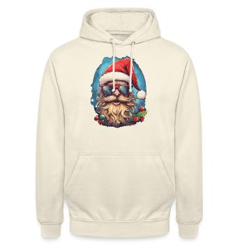 Tête de bande dessinée du Père Noël avec des lunettes - Sweat-shirt à capuche unisexe - vanille - Devant - Alina (178cm) & Michal (187cm)