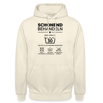 Schonend Behandeln Unikat Geschenk 30. Geburtstag - Unisex Hoodie - Vanille-Milchshake - Vorne - Alina (178cm) & Michal (187cm)