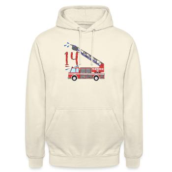 Feuerwehrauto 14. Geburtstag - Unisex Hoodie - Vanille-Milchshake - Vorne - Alina (178cm) & Michal (187cm)