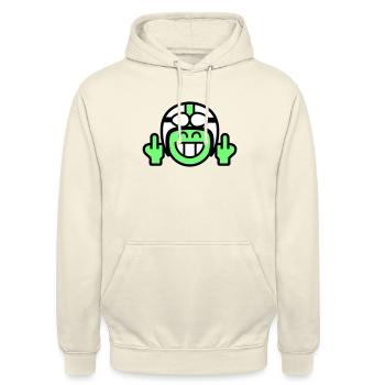 Émoticône Sourire avec casque de mobylette et doigt puant - Sweat-shirt à capuche unisexe - vanille - Devant - Alina (178cm) & Michal (187cm)