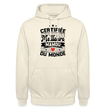 Certifié meilleure mamou du monde cadeau - Sweat-shirt à capuche unisexe - vanille - Devant - Alina (178cm) & Michal (187cm)