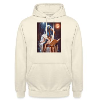 Thoth, ibis-headed god, holding a scroll - Unisex Hoodie - vanilla - Front - Alina (178cm) & Michal (187cm)