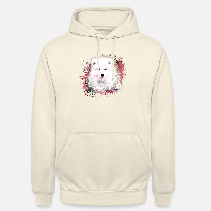 Samoyed, hund, hunderaser, hvit, rød, maleri - Unisex-hettegenser - vanilje-milkshake