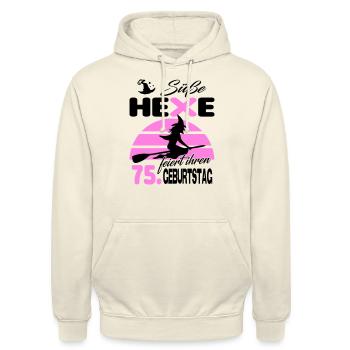 75 Jahre Geburtstag Frau Hexe Süß Süss Jahrestag - Unisex Hoodie - Vanille-Milchshake - Vorne - Alina (178cm) & Michal (187cm)