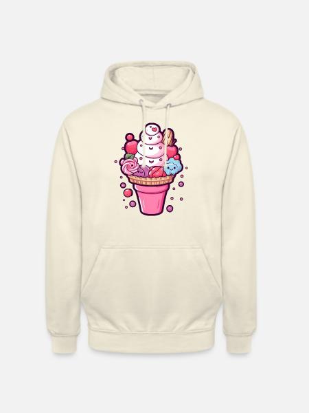 Süße Erdbeereis Waffel mit Gesichtern - Unisex Hoodie - Vanille-Milchshake