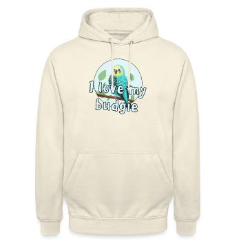 I love my Budgie T-Shirt - Wellensittich Tee - Unisex Hoodie - Vanille-Milchshake - Vorne - Alina (178cm) & Michal (187cm)