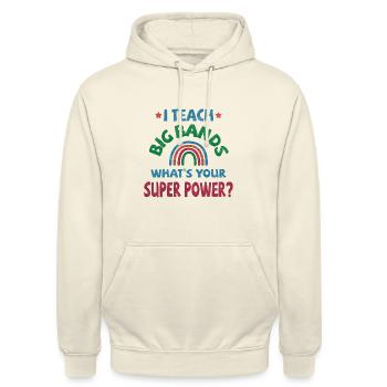 I teach big bands what’s your super power? - Unisex Hoodie - Vanille-Milchshake - Vorne - Alina (178cm) & Michal (187cm)