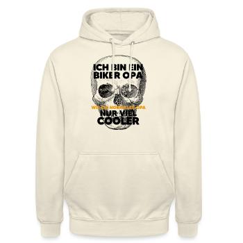 Cooler Rocker Opa Biker Totenkopf Geschenk - Unisex Hoodie - Vanille-Milchshake - Vorne - Alina (178cm) & Michal (187cm)