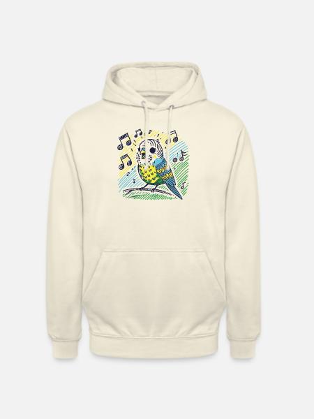 Singing budgie on branch - Unisex Hoodie - vanilla