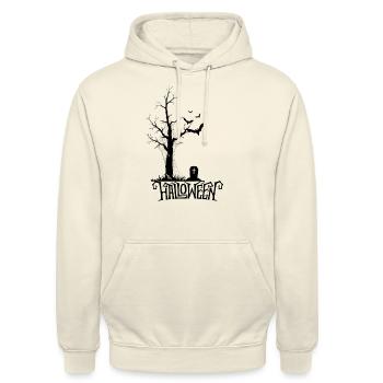 Halloween Baum Grabstein Fledermaus Halloween 2022 - Unisex Hoodie - Vanille-Milchshake - Vorne - Alina (178cm) & Michal (187cm)
