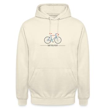 Fahrrad Bike Rennrad "Sattelfest" Fahrradsattel - Unisex Hoodie - Vanille-Milchshake - Vorne - Alina (178cm) & Michal (187cm)