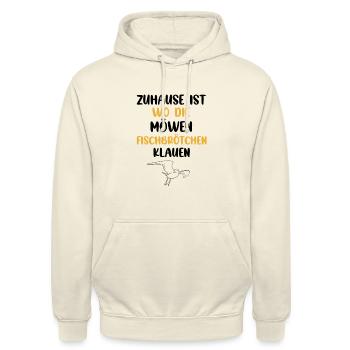 Hamburg Eimsbüttel Fischbrötchen Möwe - Unisex Hoodie - Vanille-Milchshake - Vorne - Alina (178cm) & Michal (187cm)