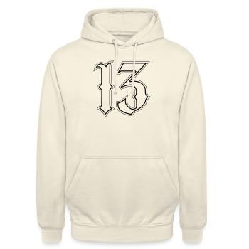 Numéro porte-bonheur 13 - Sweat-shirt à capuche unisexe - vanille - Devant - Alina (178cm) & Michal (187cm)
