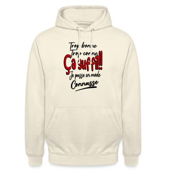 Trop bonne ça suffit / humour / cadeau / drôle - Sweat-shirt à capuche unisexe - vanille - Devant - Alina (178cm) & Michal (187cm)