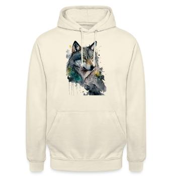 Wolf Wasserfarben Kunst Malerei Aquarell - Unisex Hoodie - Vanille-Milchshake - Vorne - Alina (178cm) & Michal (187cm)