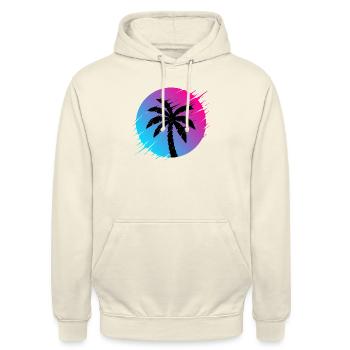 80s synthwave distorted sun and palm tree - Unisex Hoodie - vanilla - Front - Alina (178cm) & Michal (187cm)
