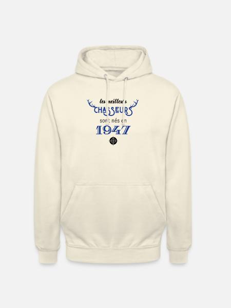 Anniversaire chasseur 1947 - Sweat-shirt à capuche unisexe - vanille