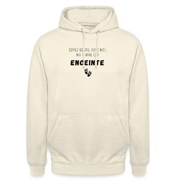 Soyez gentil avec moi ma femme est enceinte - Sweat-shirt à capuche unisexe - vanille - Devant - Alina (178cm) & Michal (187cm)