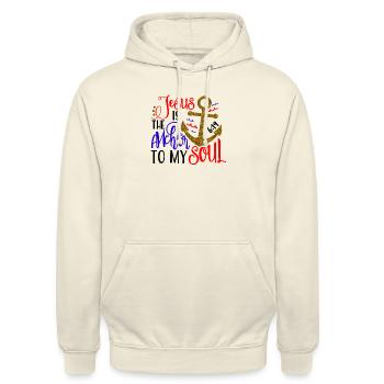 Jesus is the anchor - Red Design - Unisex Hoodie - vanilla - Front - Alina (178cm) & Michal (187cm)