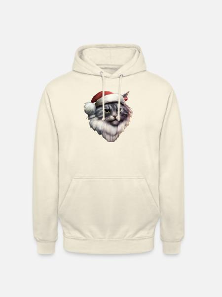 Cat with a Santa hat - Unisex Hoodie - vanilla