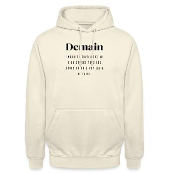 Morgen wunderbarer Ort Humor - Unisex Hoodie - Vanille-Milchshake - Vorne - Alina (178cm) & Michal (187cm)