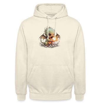 Flammender Baby-Drache süßer Schrecken - Unisex Hoodie - Vanille-Milchshake - Vorne - Alina (178cm) & Michal (187cm)