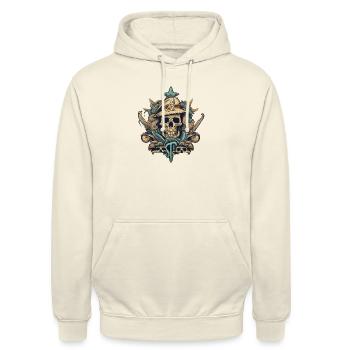 Deadly Mirage: ein ausgedörrter Schädel mit Wüstenseelen - Unisex Hoodie - Vanille-Milchshake - Vorne - Alina (178cm) & Michal (187cm)