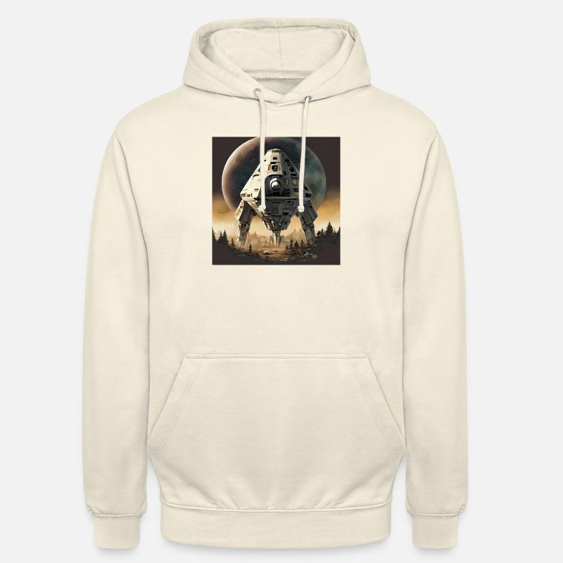 Futuristic space ship landing in forest - Unisex Hoodie - vanilla