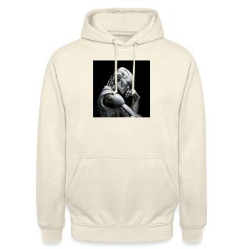 nachdenklicher humanoider Roboter - Unisex Hoodie - Vanille-Milchshake - Vorne - Alina (178cm) & Michal (187cm)