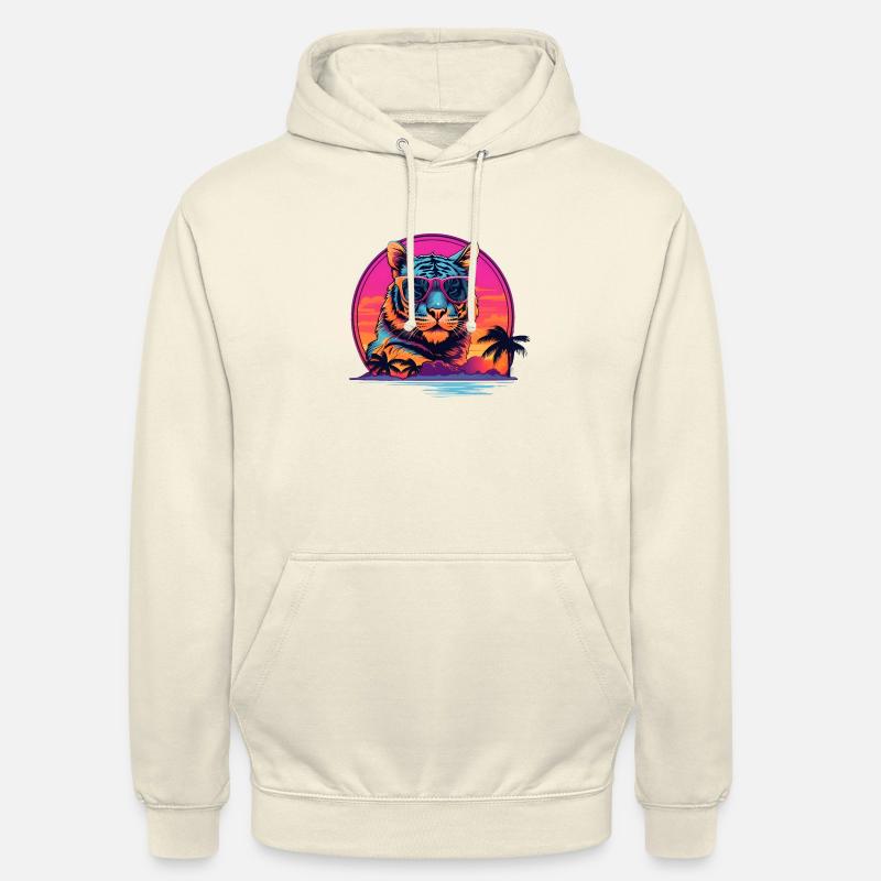 Synthwave Tiger Sunset - Sweat-shirt à capuche unisexe - vanille
