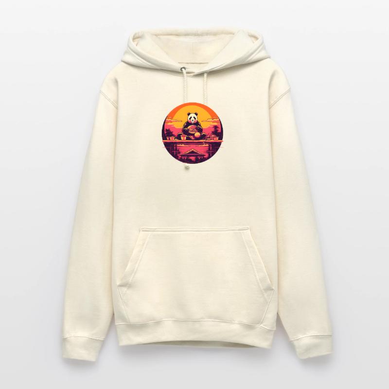 Synthwave mangeant Panda Japon Coucher de soleil Sweat-shirt à capuche unisexe