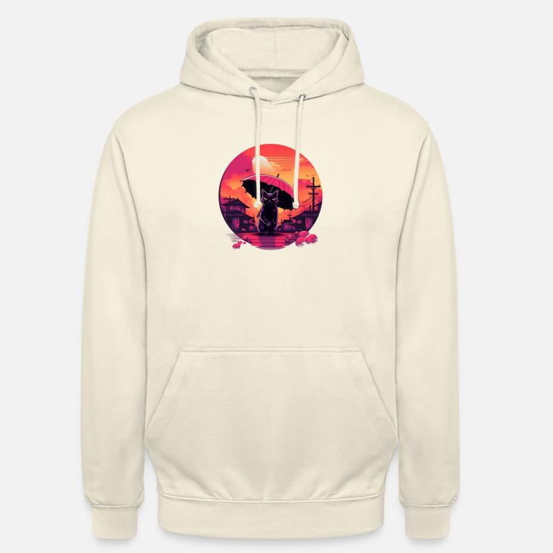 Synthwave japan Cat with umbrella Unisex Hoodie