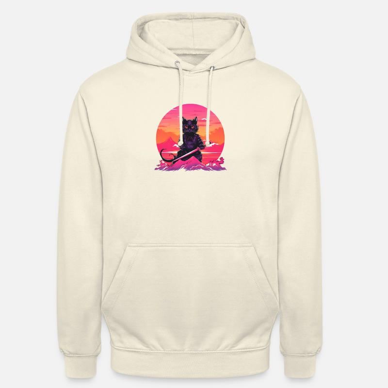 Synthwave samurai Cat with katana - Unisex Hoodie - Vanille-Milchshake