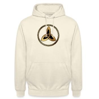 Keltisch18 Pergament mit schwarzem Hintergrund - Unisex Hoodie - Vanille-Milchshake - Vorne - Alina (178cm) & Michal (187cm)