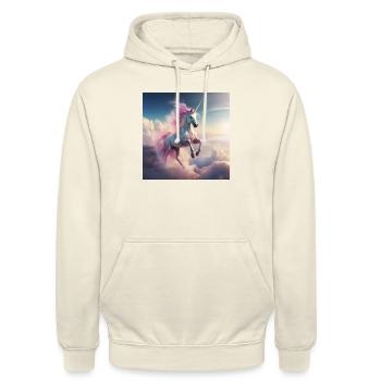 Einhorn über den Wolken - Unisex Hoodie - Vanille-Milchshake - Vorne - Alina (178cm) & Michal (187cm)