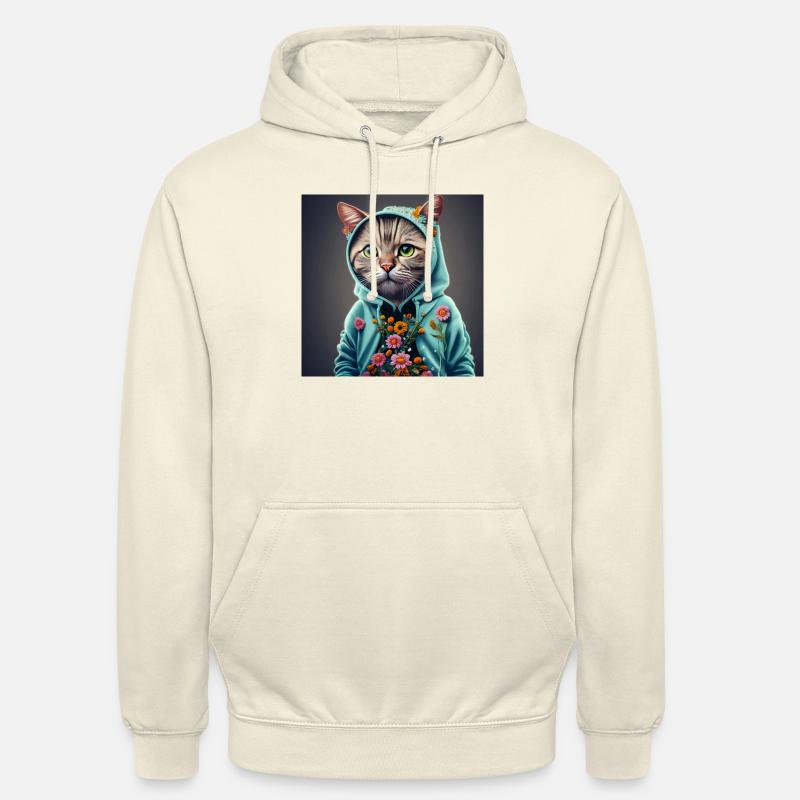 chat avec capuche et fleurs - Sweat-shirt à capuche unisexe - vanille